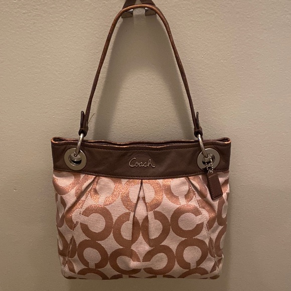 Coach Handbags - Coach Ashley Satchel Shoulder Bag, Rose Gold Jacquard/Leather Pre Loved Pretty